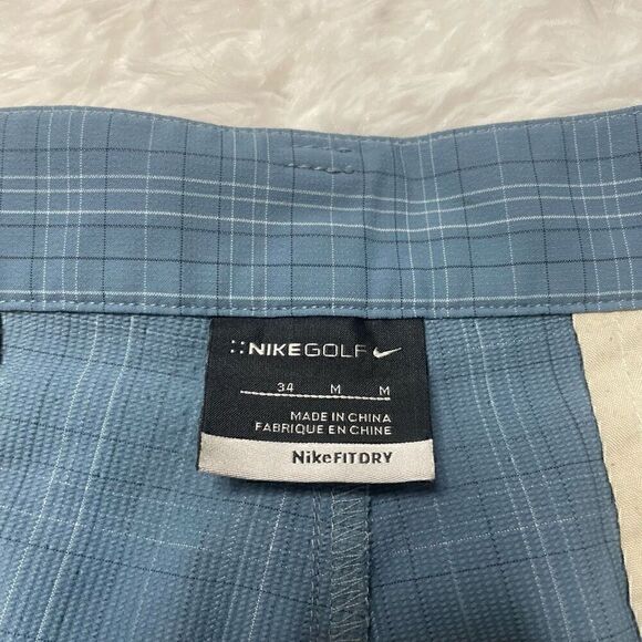 Nike Golf Shorts Mens 34 Blue Plaid Dri Fit Performance Tech Stretch Core - Picture 3 of 13